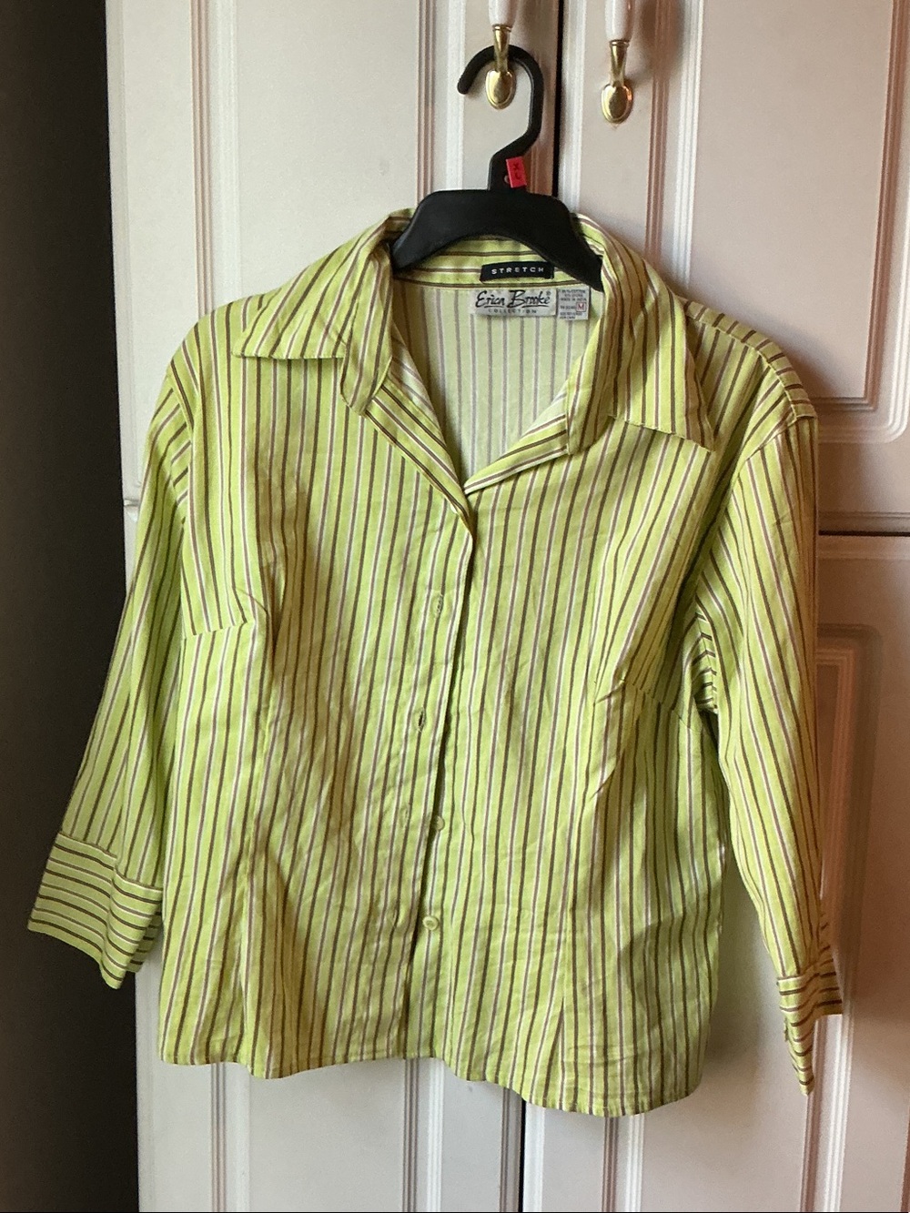 Erica Brooke Women’s ' Lime Green Striped Button Down Shirt Top